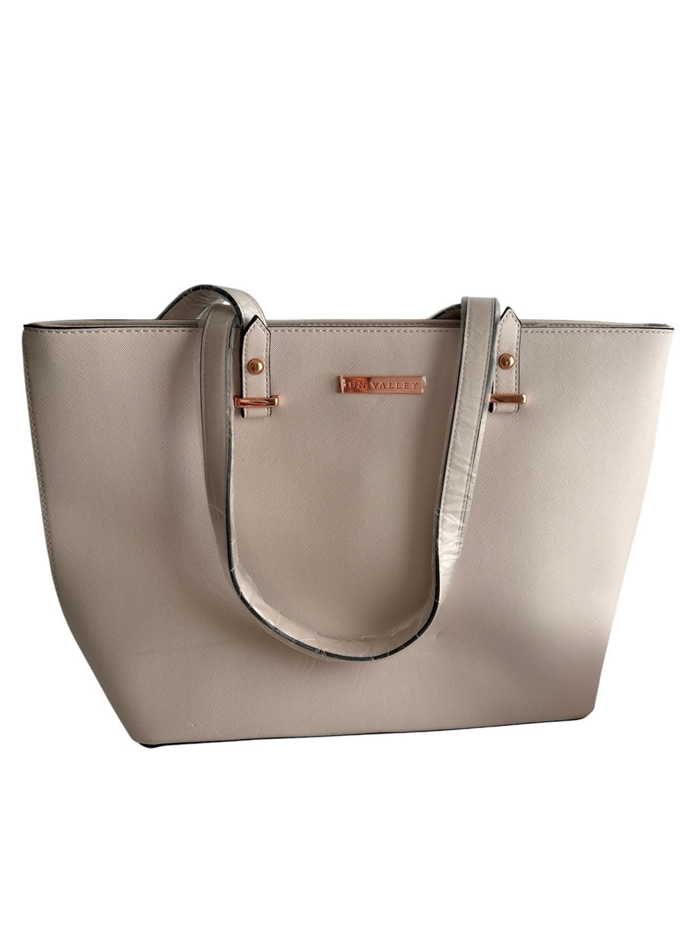 Sun Valley Textured Faux Leather Tote Bag - Ivory/Blush with Rose Gold Hardware